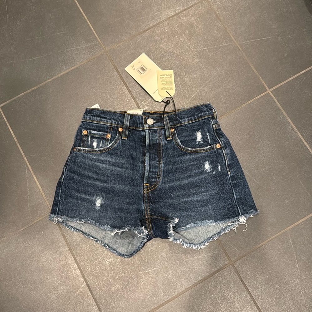 Levi's Dark Blue Distressed Jean Shorts
